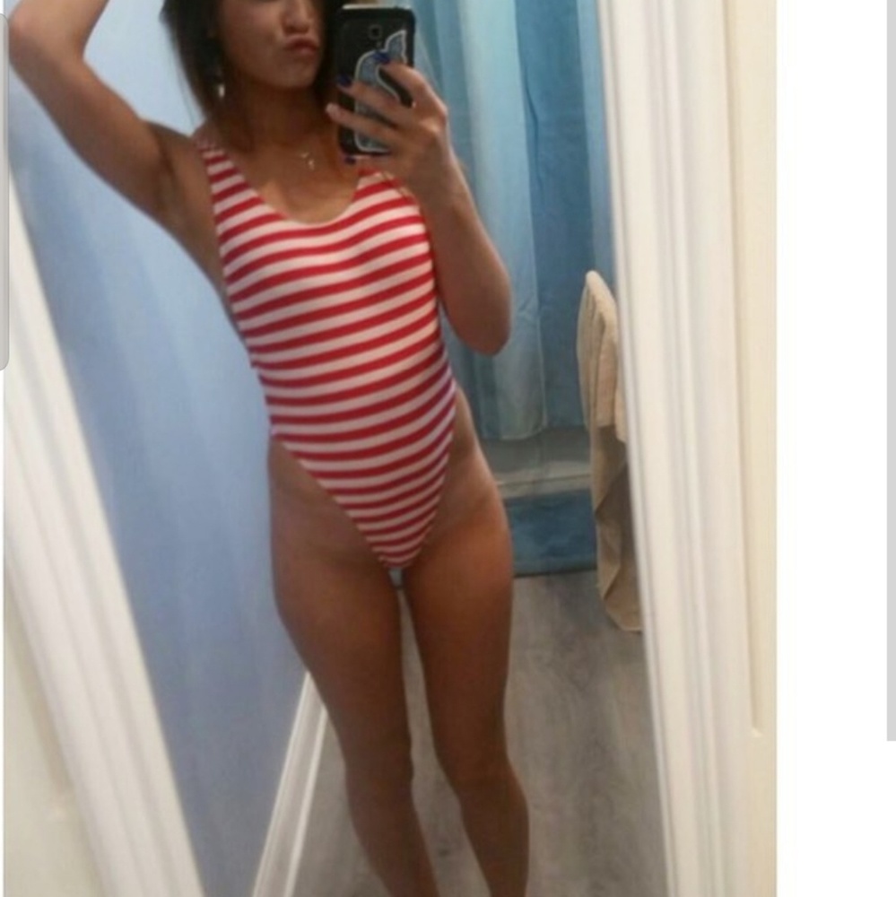 Red Stripe 80s Swimsuit